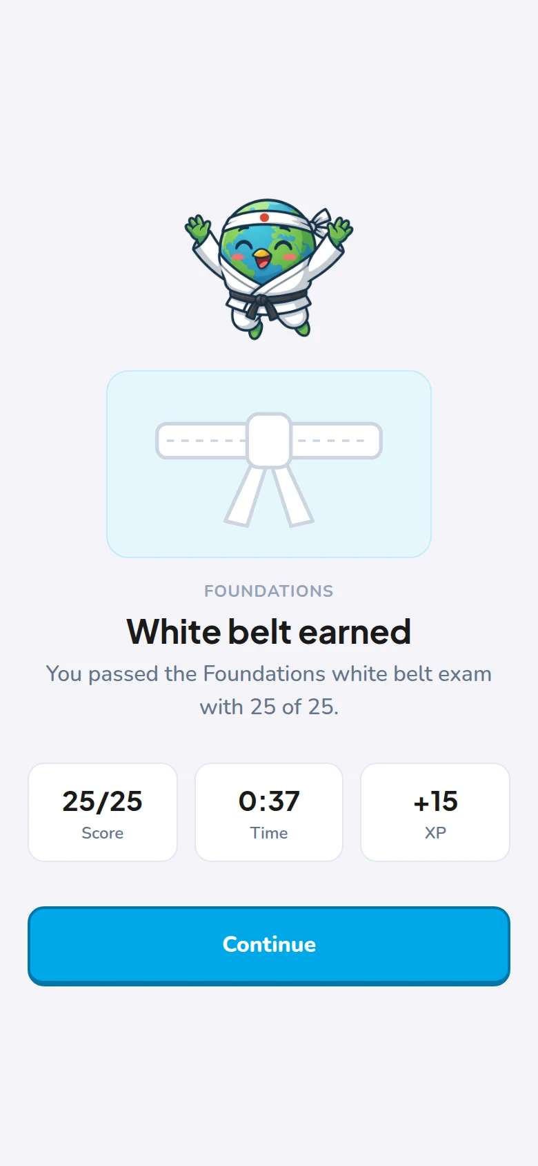 The belt ceremony after passing the white belt exam